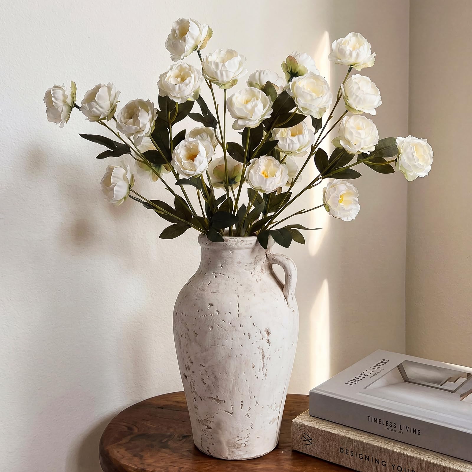 6 Pcs Large White Artificial Peonies Stems