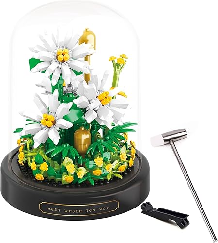 Miniatura 1 de Juguetes de construcción de ramos de flores, 490 piezas de bloques de construcción de margaritas pequeñas con cubierta antipolvo, flores