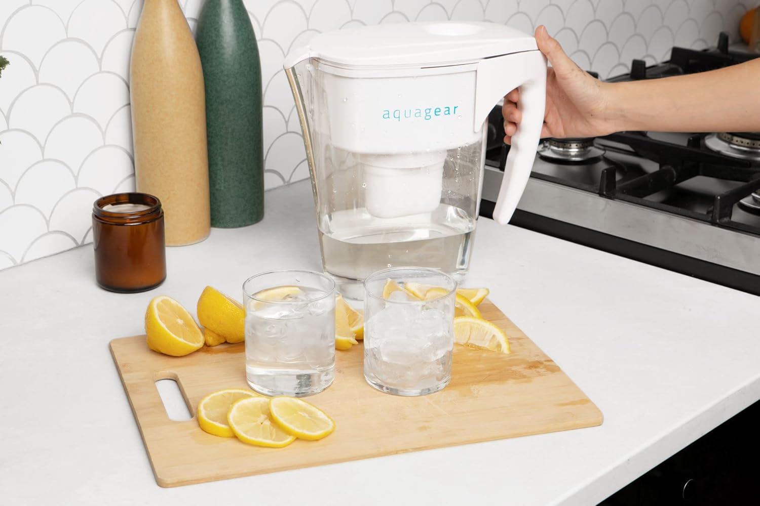 Aquagear Water Filter Pitcher – Lead, Chlorine, PFOA/PFOS, Microplastics Filter, Clear: Home & Kitchen