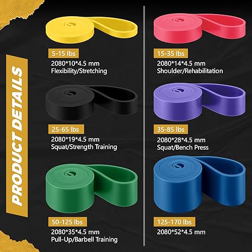 Miniatura 2 de Soulchen Juego de 6 bandas de resistencia para hombres y mujeres, entrenamiento de resistencia con anclaje de puerta y bolsa de almacenamiento para