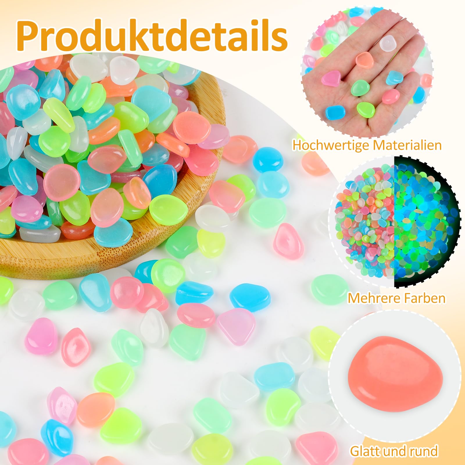 400 pietre luminose colorate, pietre fluorescenti riutilizzabili, piccoli ciottoli luminosi per giardino, acquario, balcone, terrazza e cameretta dei bambini