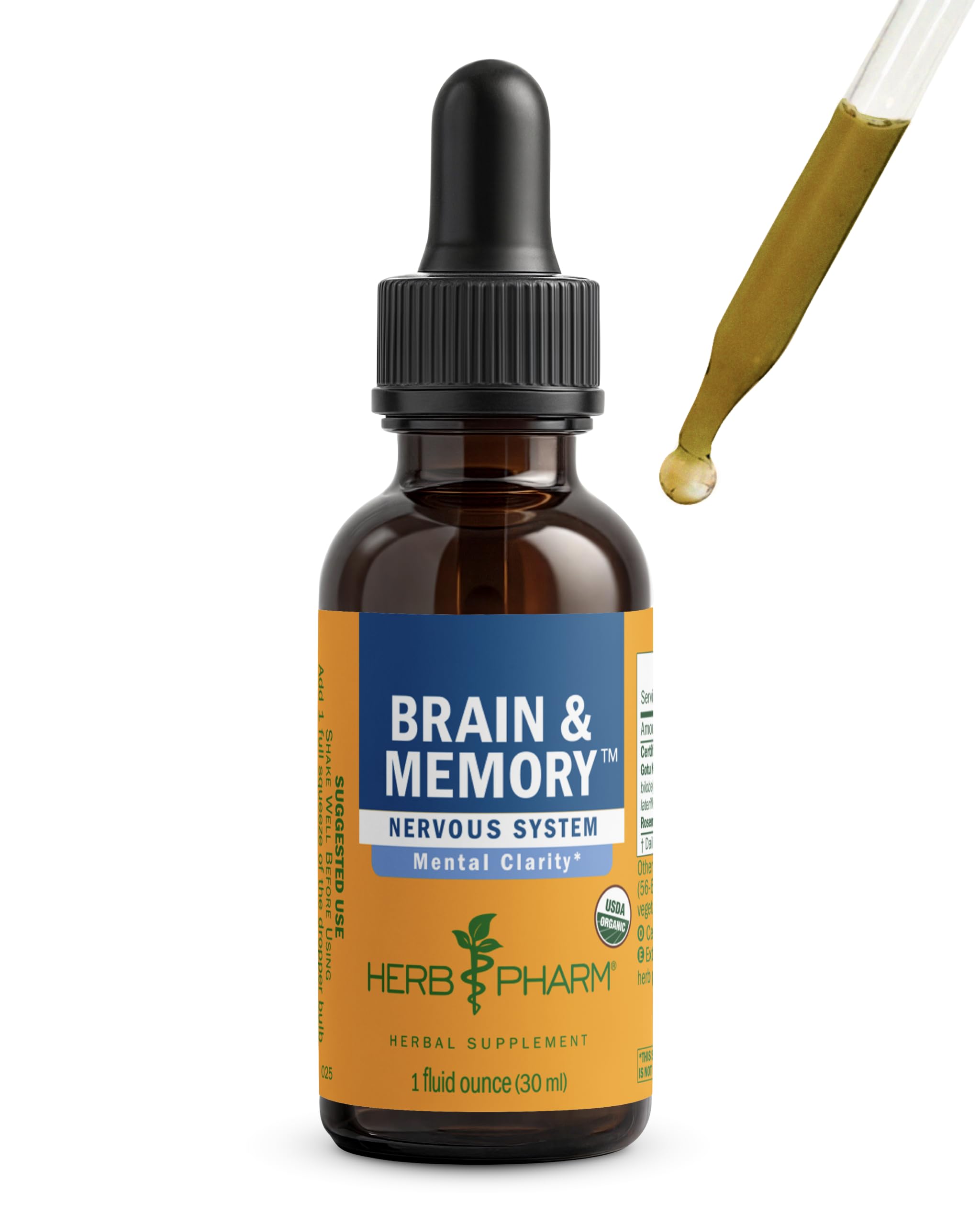 Herb Pharm Brain & Memory: Formula with Ginkgo Biloba Organic, Fast Absorption for Mental Focus, Nootropic Vegan Brain Supplement | Non-GMO Ginkgo Supplement, Gluten-Free, Up to 3 Week Supply, 1 oz* 1 Fl Oz (Pack of 1)