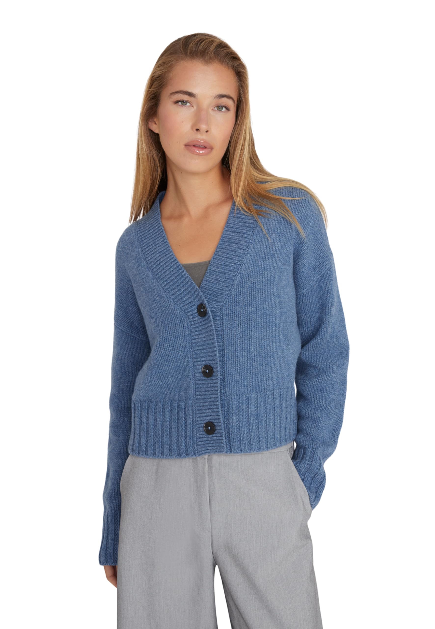 Style & Republic Damen V-Neck kurzer Cardigan aus 90% Merinowolle & 10% Kaschmir – Deine kuschelige Kaschmirblend Premium Langarm-Strickjacke für stilvolle Herbst- & Wintertage