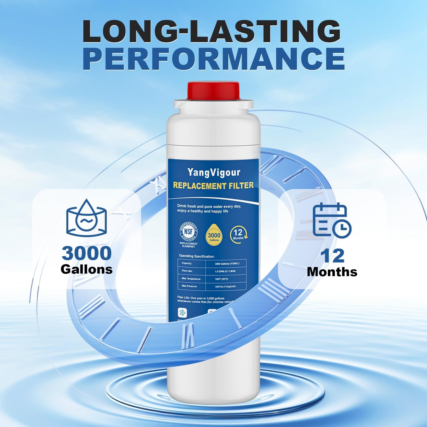 Water Filter Replacement Compatible with Elkay 51300C Water Filter, Compatible with EzH2O Filter, 51299C, 55898C, High Capacity 3000 Gallon (1 PACK)