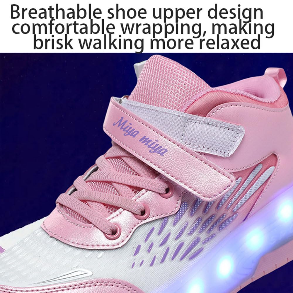 Trampki dziecięce, buty na deskorolce z dwoma kołami, buty 2 w 1, buty uniwersalne, buty sportowe, buty ze światłami LED, ładowanie USB, oddychające, odporne na zużycie