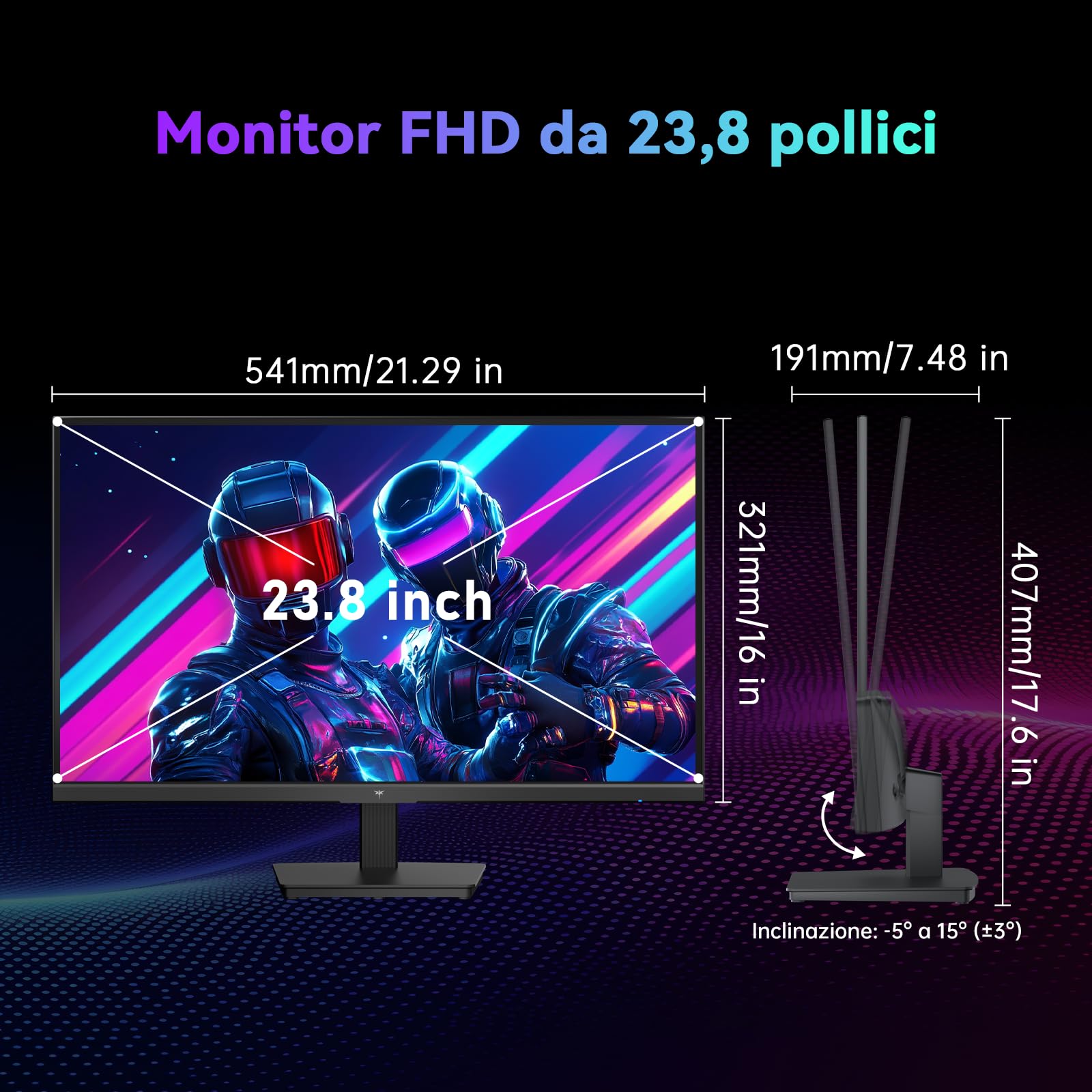 KTC Gaming Monitor 24 Pollici, FHD@144Hz 120Hz con IPS Panel, protezione hardware contro la luce blu, 95% DCI-P3, 99% sRGB, ΔE＜2, 300 cd/㎡, 1500:1, Flicker-Free e Adaptive Sync per lavoro e gioco