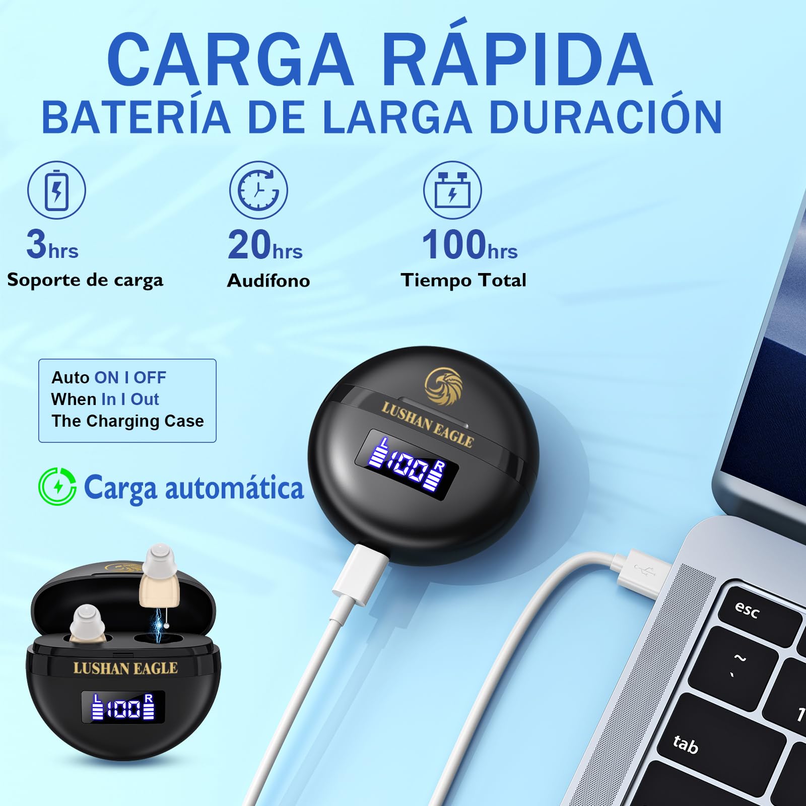 Auriculares amplificados amplificador de sonido recargable mini portátil (Negro)