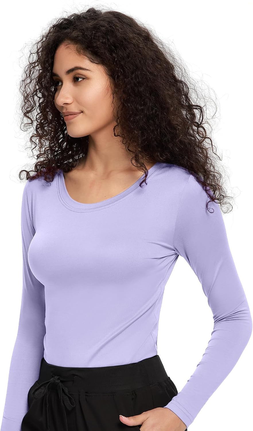COZYFIT Underscrub Long Sleeve Women - Crew Neck Scrubs Undershirts for Nurse with Soft Fabric small lilac