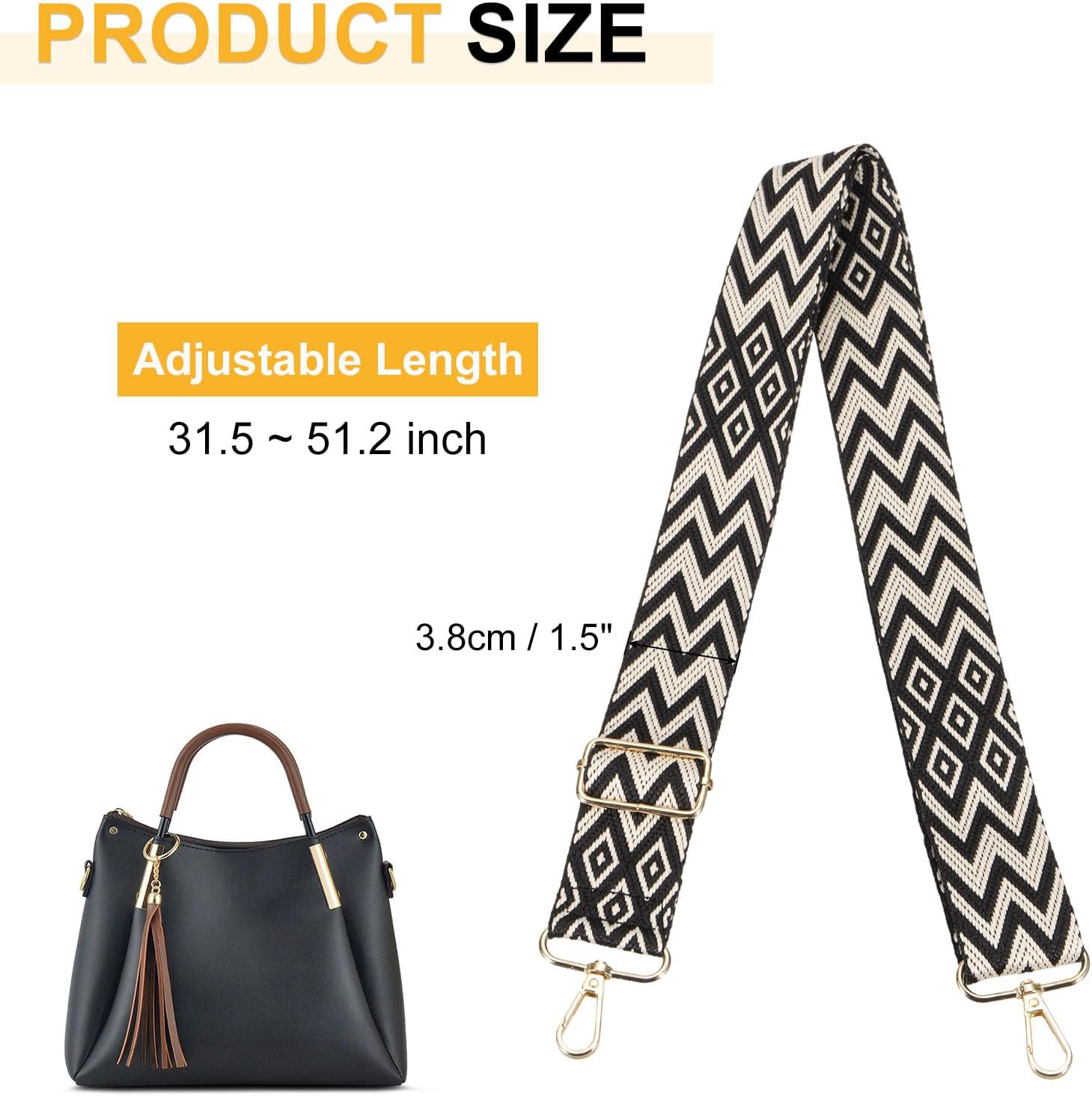 PATIKIL 55in Purse Straps Replacement Crossbody, Bag Straps Crossbody Universal Adjustable Canvas Bohemian for Purses Handbags Guitar, Black - Image 2