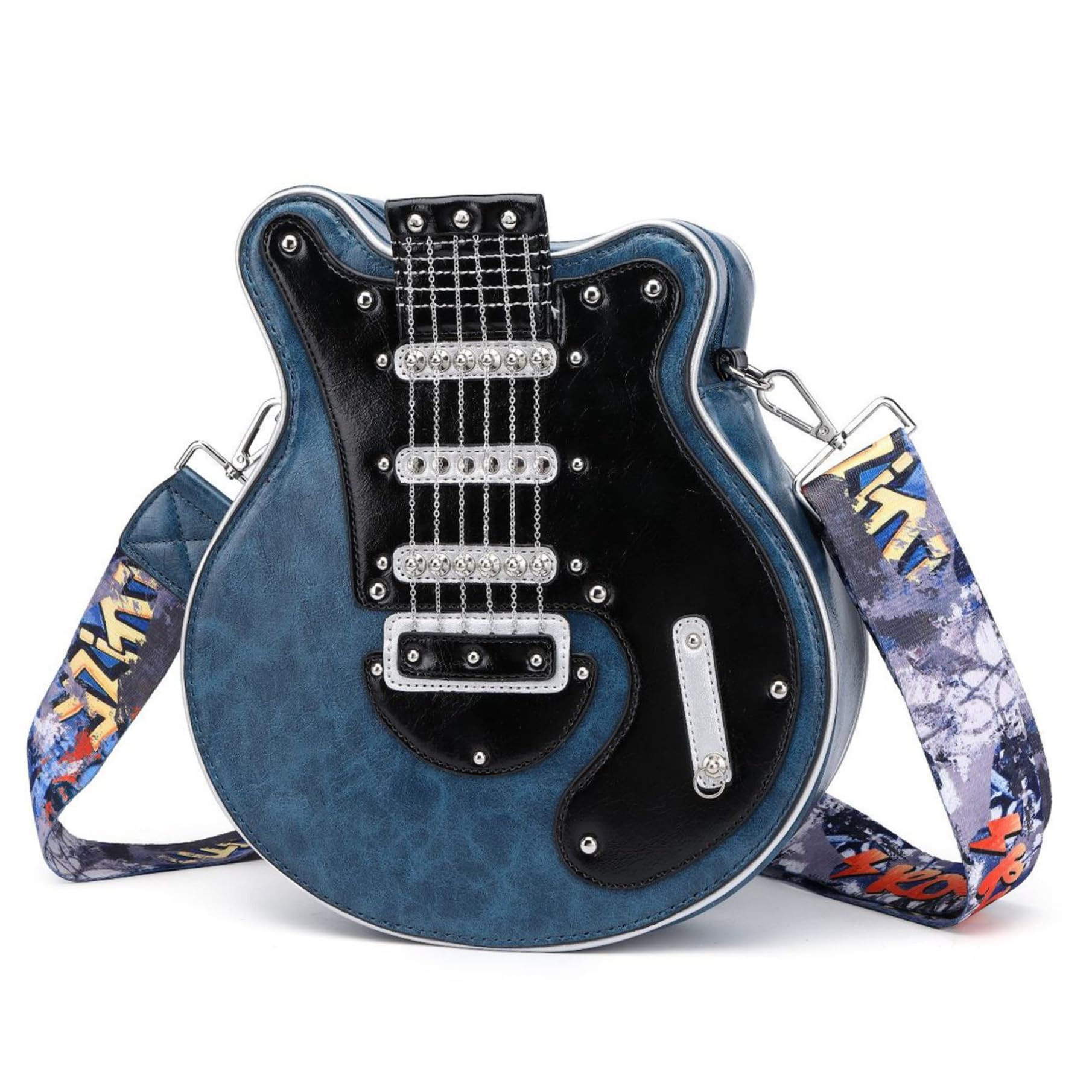 Grtheenumb Shoulder Bag|Guitar Purse Stylish Guitar Shaped Bag Large Capacity Shoulder Zipper Closured Waterproof PU Leather Crossbody with Adjustable Strap for Women Dark Blue