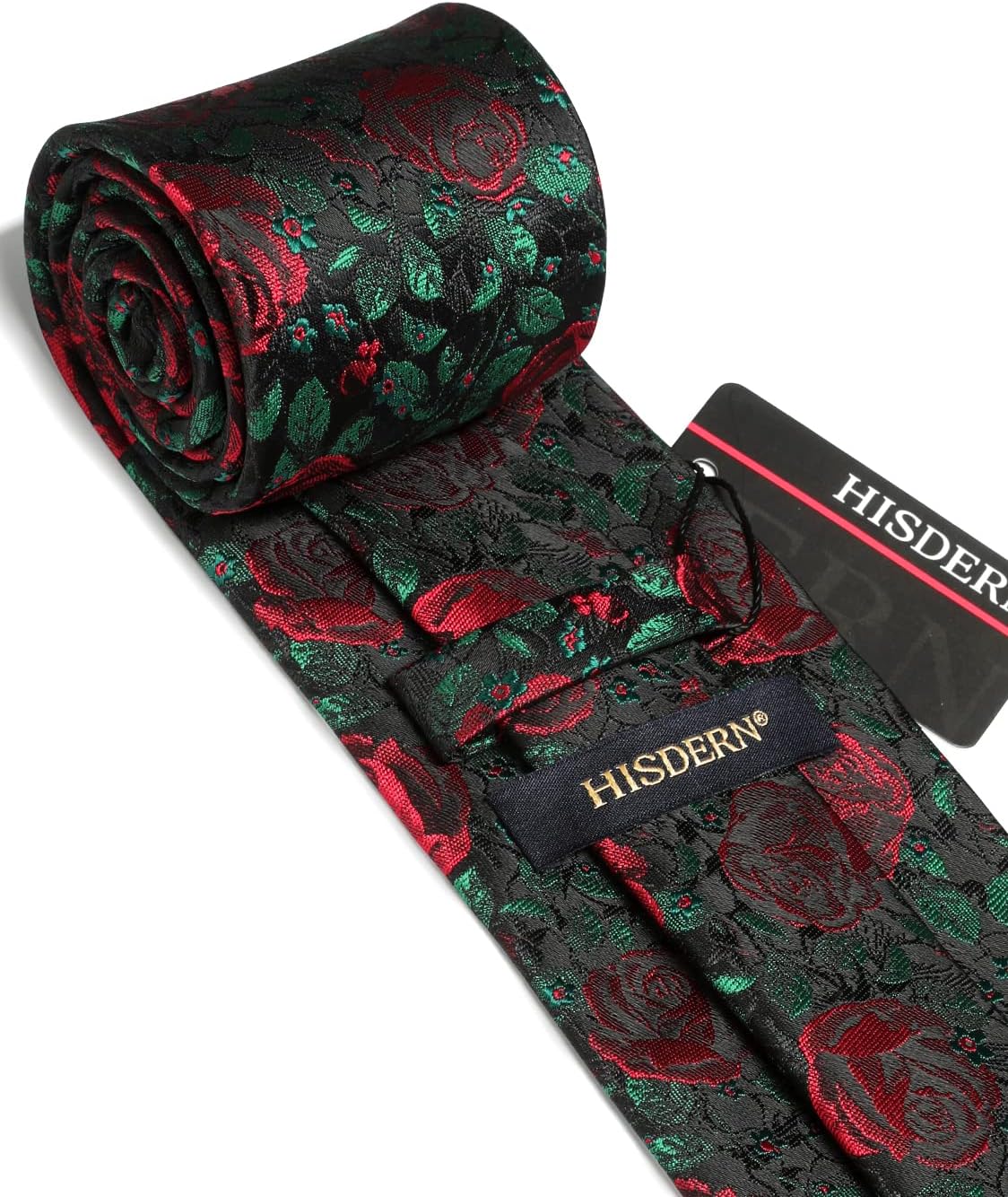 HISDERN Men Floral Ties Woven Classic 3.4" Necktie Set Formal Tie Pocket Square for Wedding with Handkerchief Gift Box