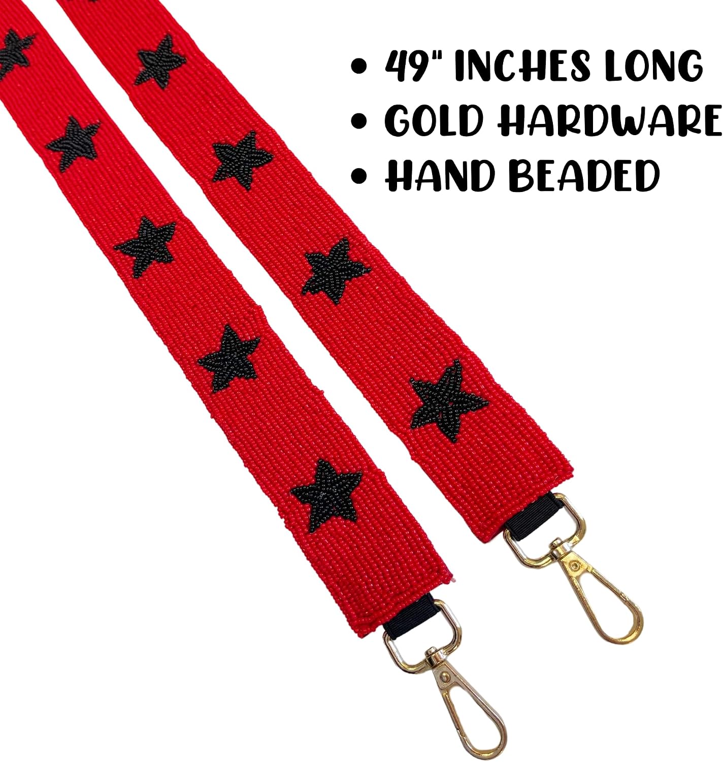 Lashicorn Red with Black Stars Beaded Purse Strap 49” Football Buck Eyes Gold Clasp Atlanta Cardinals Arkansas Razor Game Day Fans Clear Stadium Bag