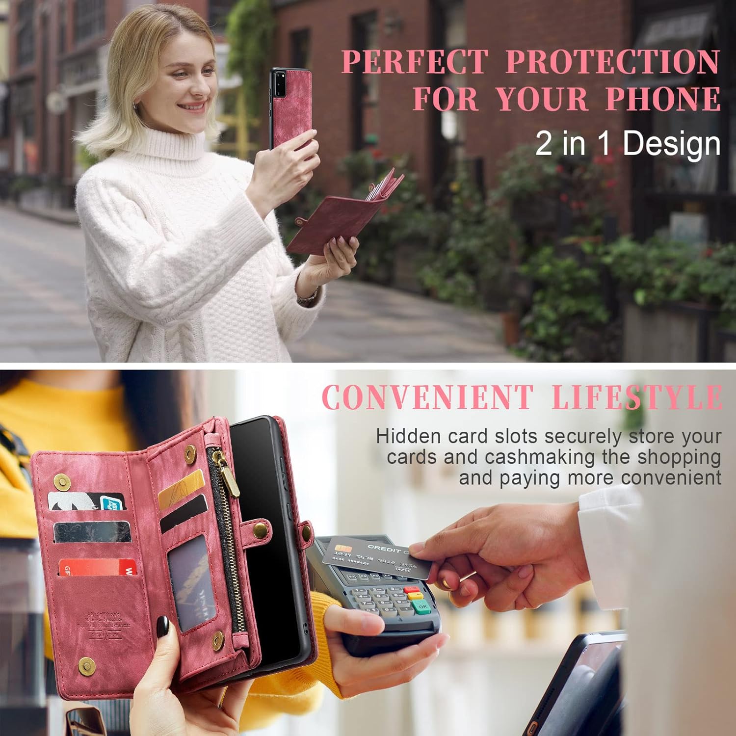 Asuwish Phone Case for Samsung Galaxy S20 Glaxay S 20 5G UW 6.2 inch Zipper Wallet Detachable Cover with Tempered Glass Screen Protector and Leather Flip Card Holder Cell Gaxaly 20S G5 Women Men Red