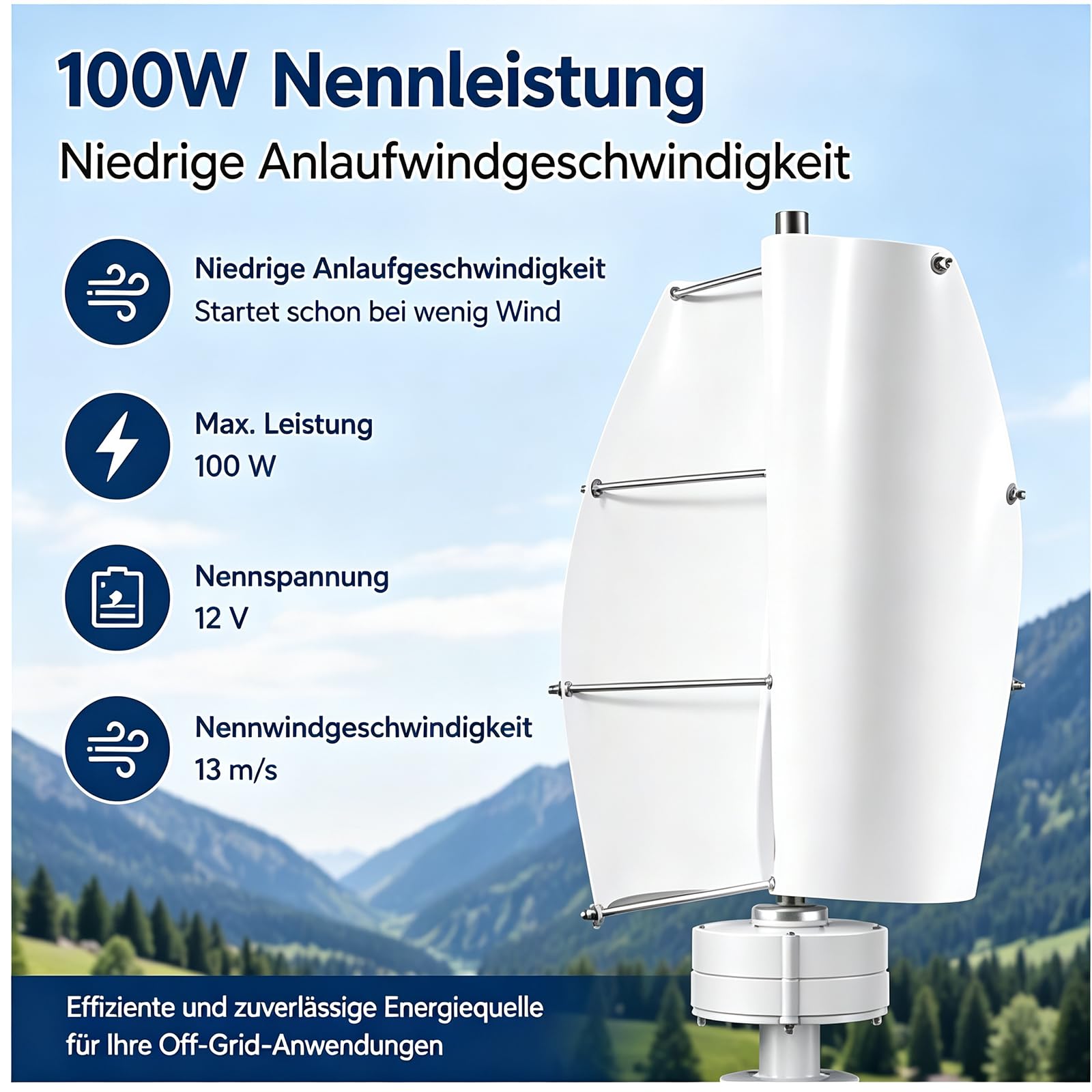 OUKANING Windrad Turbine 100W mit Permanentmagnet(Weiß 12V)