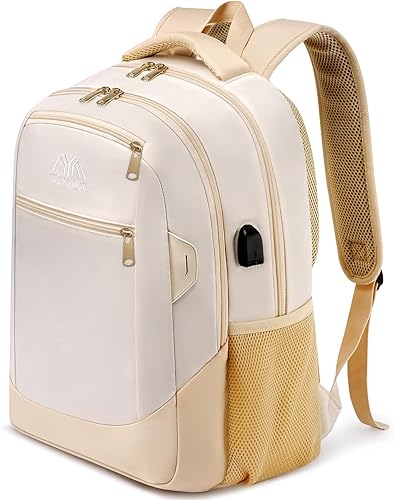 Mochila escolar deportiva, mochila ligera de viaje para laptop, bolsa de libros para computadora universitaria para más de 3 años, Beige
