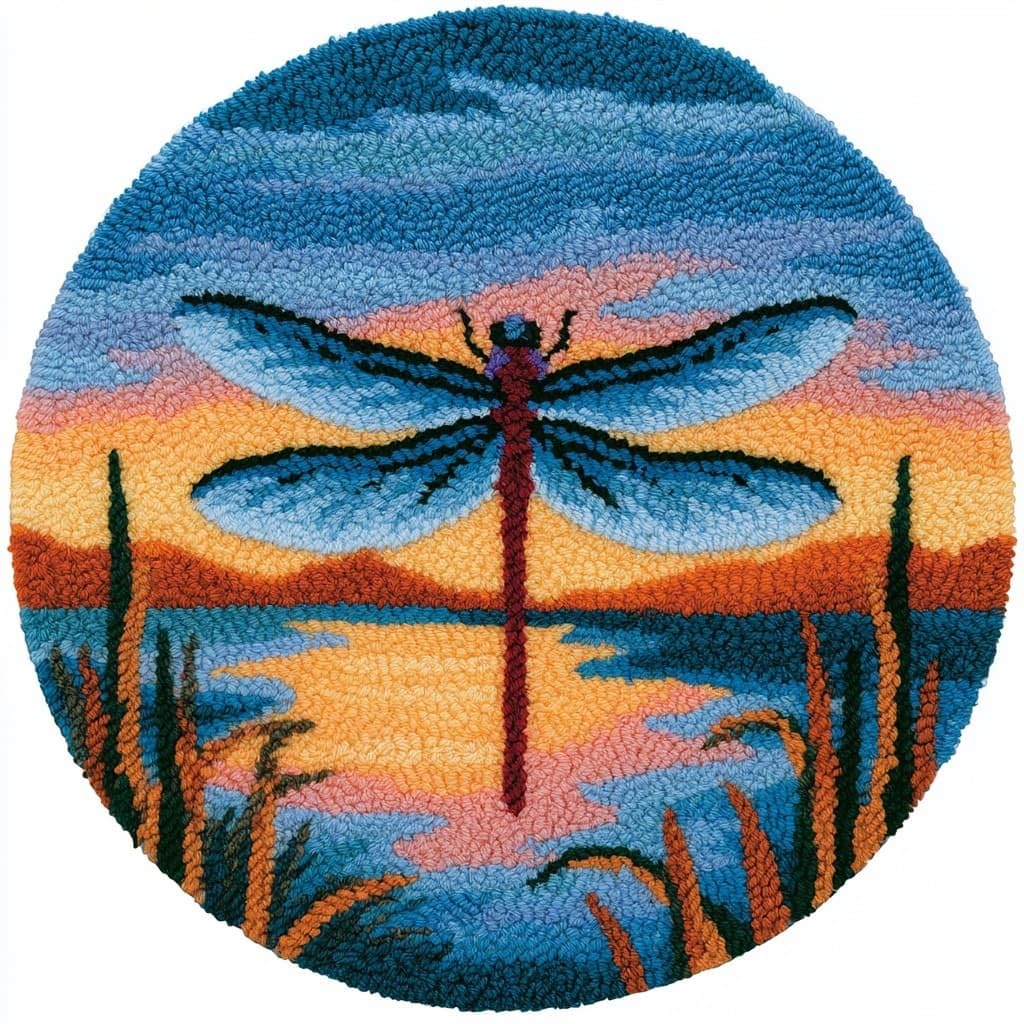 AMBATTERY Round Shape Latch Hook Kits Rug,Animal Dragonfly