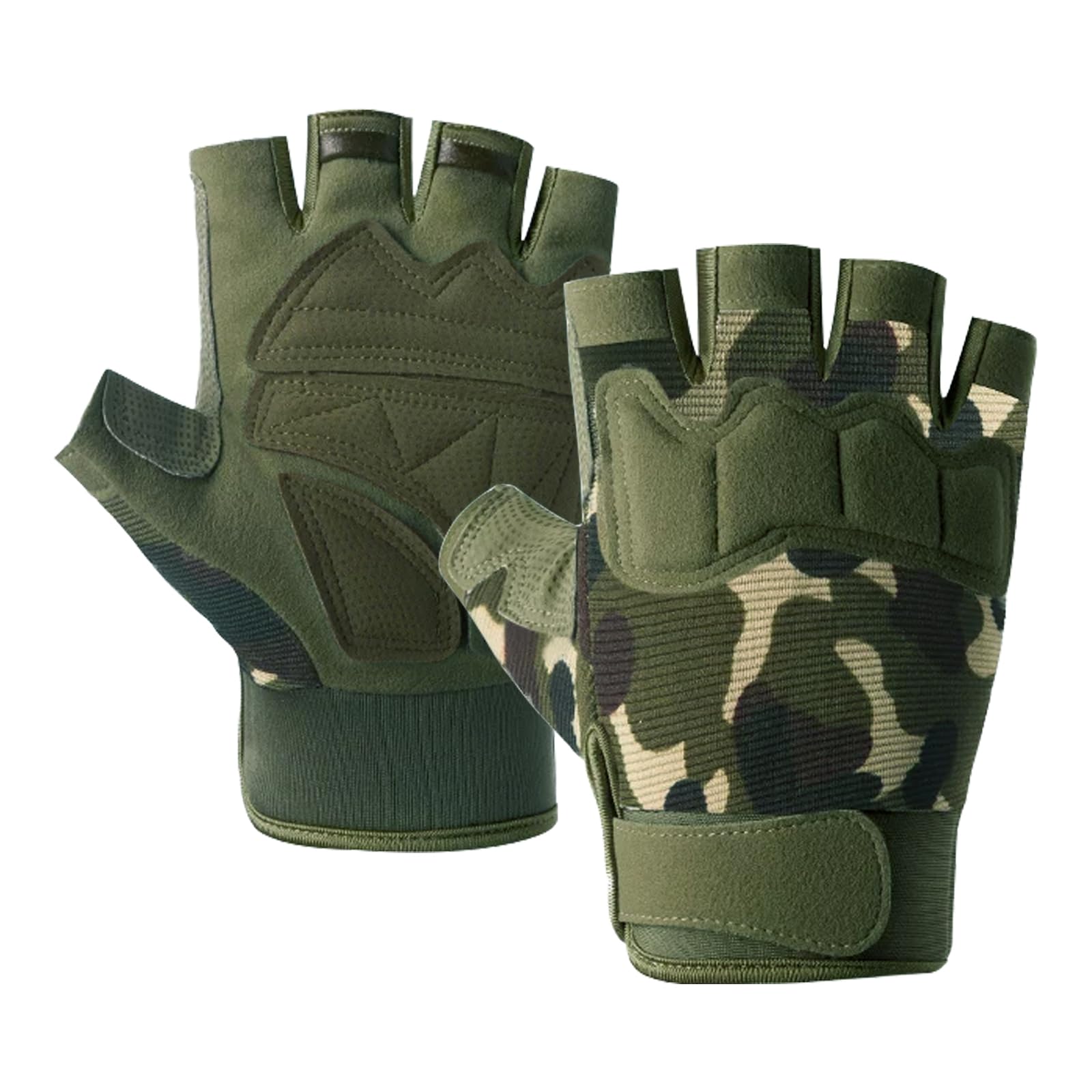 Fingerless Tactical Gloves, Padded Lightweight Breathable Climbing Glove for Rock, Motorcycle, Climbing, Cycling, Tree, Sail, Outdoor Sports Green Camo Medium