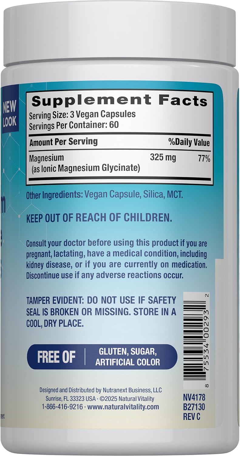 Natural Vitality Calm, Magnesium Glycinate Supports Bone, Muscle, Heart, & Nerve Health, Non-GMO, Vegan, Gluten Free 180ct - Image 2
