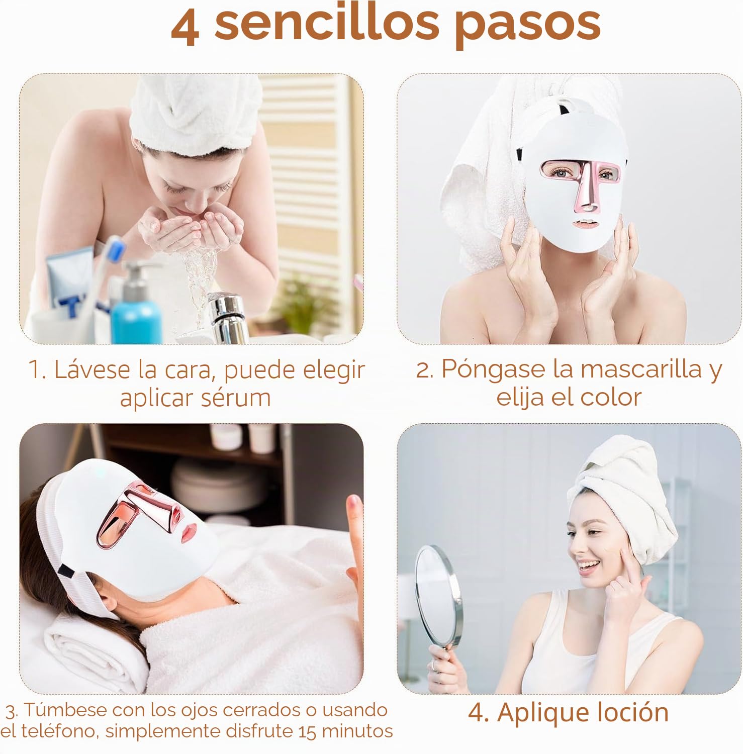 Mascarilla Facial LED Recargable, Luz Roja y Azul para el Cuidado Facial, Reafirmante y Antiedad, Dispositivo de Belleza para Uso Diario