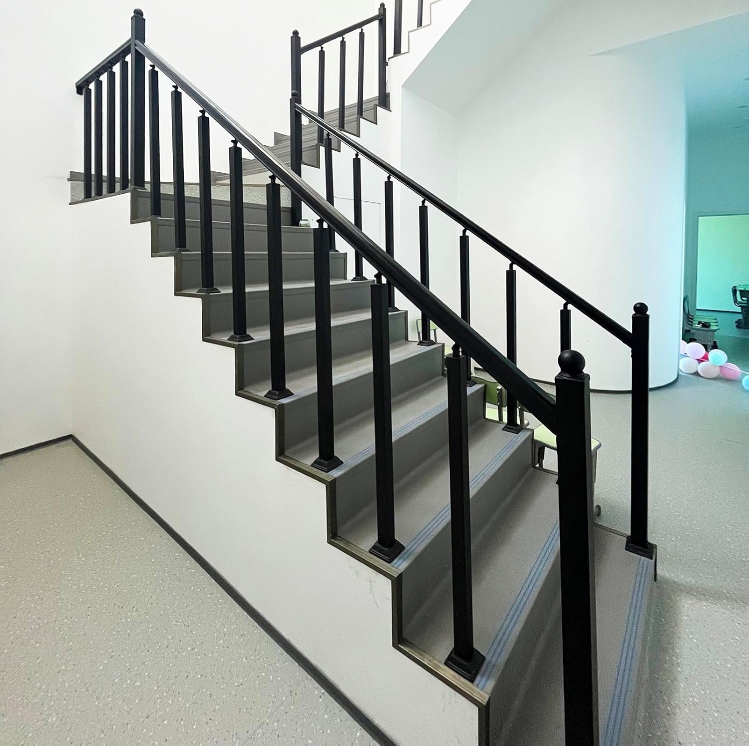 34/36/38/40/42in Front/Side Mount Stair Posts, Black/White Indoor Outdoor 270°Adjustable Metal Baluster Post, Staircase Balusters with Screws Kit for Deck, Balcony and Porch