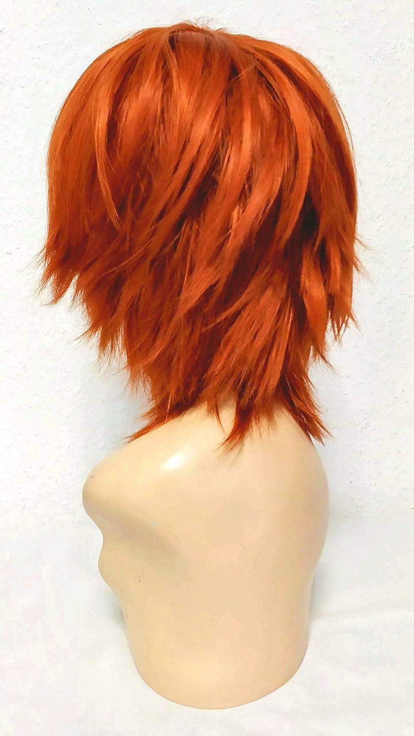 Prettyland Orange Red Mid-length Hair Wig Layered Fringed Cut with Long Bangs for Women Men C622, C622 orange red - Image 3