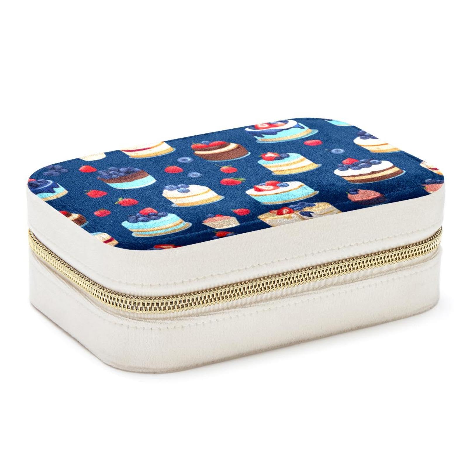 Boîte à bijoux de voyage compacte motif dessert bleu pour ranger vos bagues en vacances