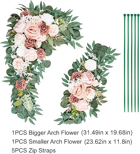 Miniatura 2 de Emivery Flores de arco de boda con rosas polvorientas, guirnalda artificial rosa para decoración de letrero, ceremonia y recepción, arreglos verdes
