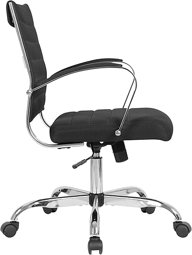 Miniatura 9 de LeisureMod Silla de oficina tapizada de malla con respaldo medio ergonómico ajustable para computadora con giro e inclinación, serie Benmar en negro