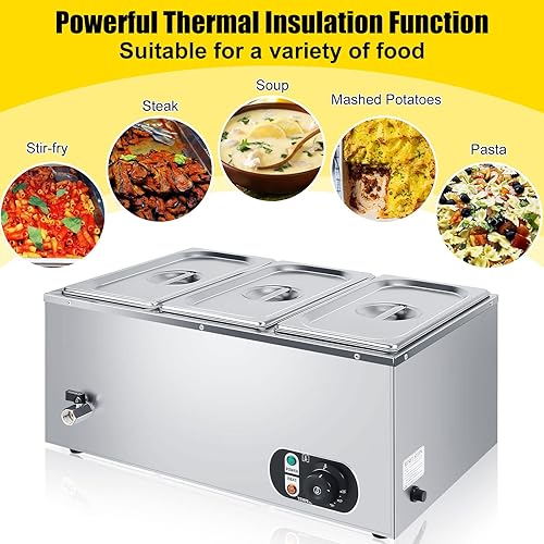 Miniatura 5 de Calentador eléctrico comercial de alimentos de 110 V, calentador de alimentos de acero inoxidable, vaporizador eléctrico de encimera con control de