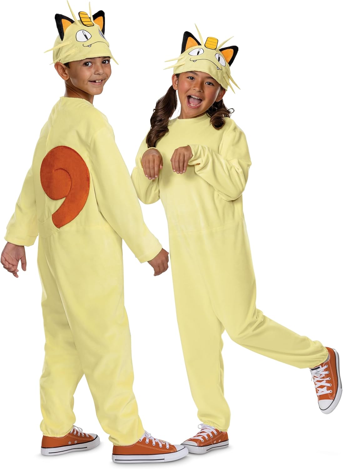 Deluxe Kid's Pokemon Meowth Costume with Headpiece | Boy's & Girl's Pokemon Cosplay Outfit Jumpsuit