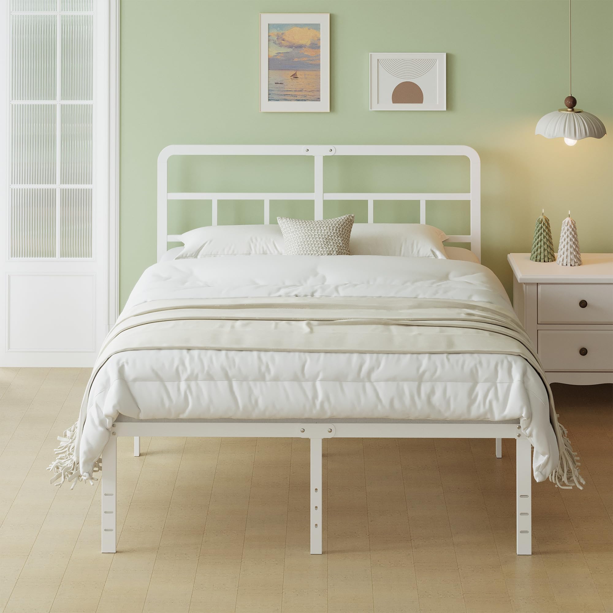 Lutown-Teen Letto una Piazza e Mezza 120x190 cm con Testiera Curva, Struttura Letto Alta 46 cm con Doghe in Metallo, Giroletto con Contenitore Sottostante, Montaggio Facile, Silenzioso, Bianco