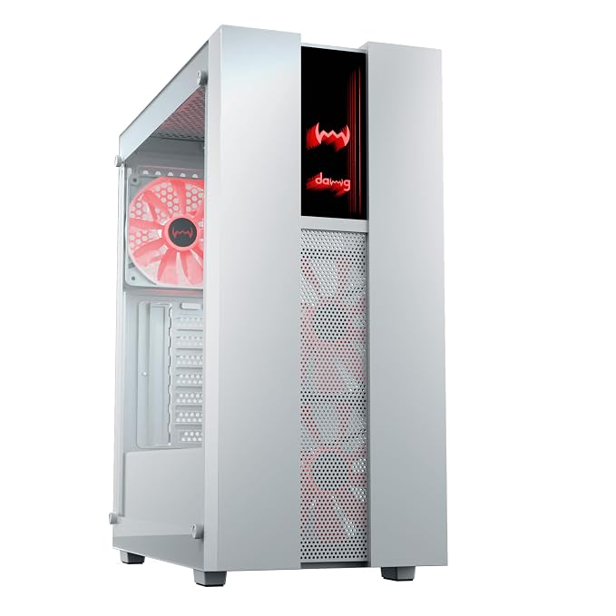 daWg V' Series 350 Mid-Tower Gaming Cabinet/Case, Pre-Installed 3 Multicolor Fans, Support AIO Upto 360mm, ATX, mATX, Mini ITX, Tempered Glass, Dust Filters, Cable Management, USB 3.0 (White)