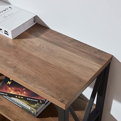 Miniatura 3 de IBF Mesa de entrada de granja, mesa consola larga rústica detrás del sofá, moderna mesa de sofá de madera de metal con estantes de almacenamiento,