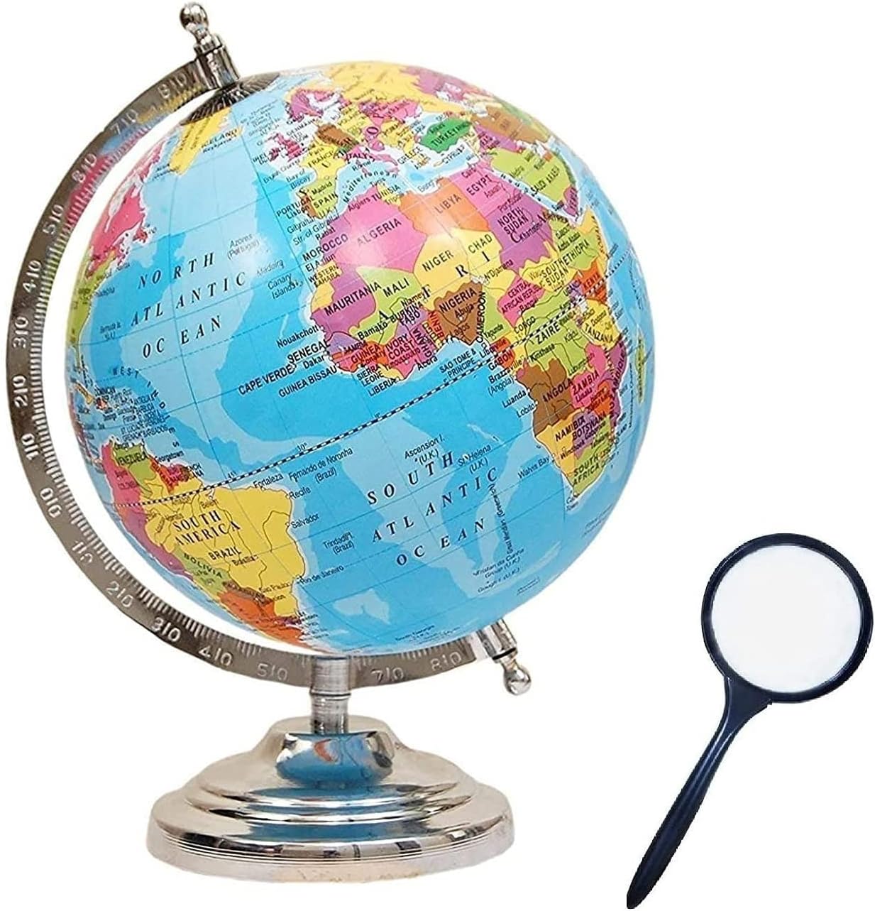 DEVICE OF URBAN INFOTECHEducational World Globe with Chrome Finish Arc and Base for Home & Office Decor 8 Inch Globe of World Perfect Spinning Globe for Kids, Geography Students, Teachers