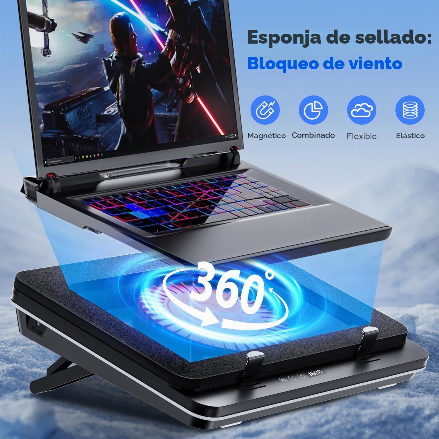 IETS GT600 - Almohadilla de refrigeración para laptop equipada con ventilador gigante (5.5 pulgadas de diámetro), espuma sellada para laptop de refrigeración rápida, enfriador de laptop de 14.1 a 19.3