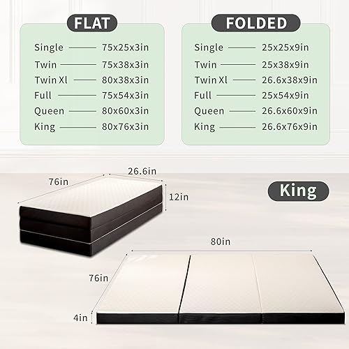 Miniatura 2 de MUUEGM Colchón plegable de espuma viscoelástica de tamaño individual, colchón plegable de 4 pulgadas para yoga, viajes, caravana, campamento,