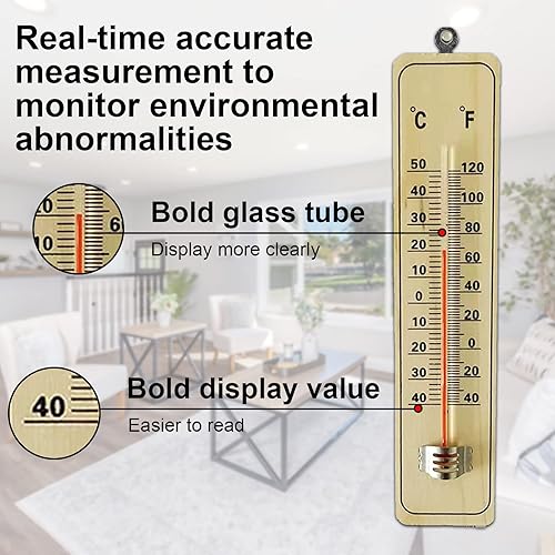 Miniatura 3 de Termómetro de madera para interiores, juego de 6 termómetros para exteriores, termómetros meteorológicos, termómetro de madera con doble escala,  y