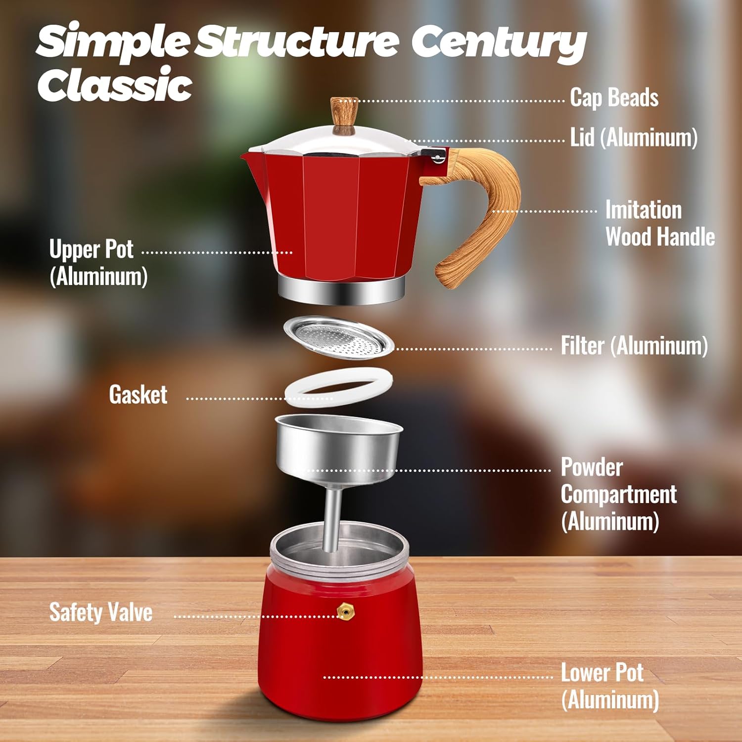 12 Cup Aluminum Moka Pot Classic Stovetop Espresso Coffee Maker 600ml 20oz Coffeemaker Percolator Mocha Pot Greca Coffee Maker Cafe Makers for Italian and Cuban Café Brewing Red