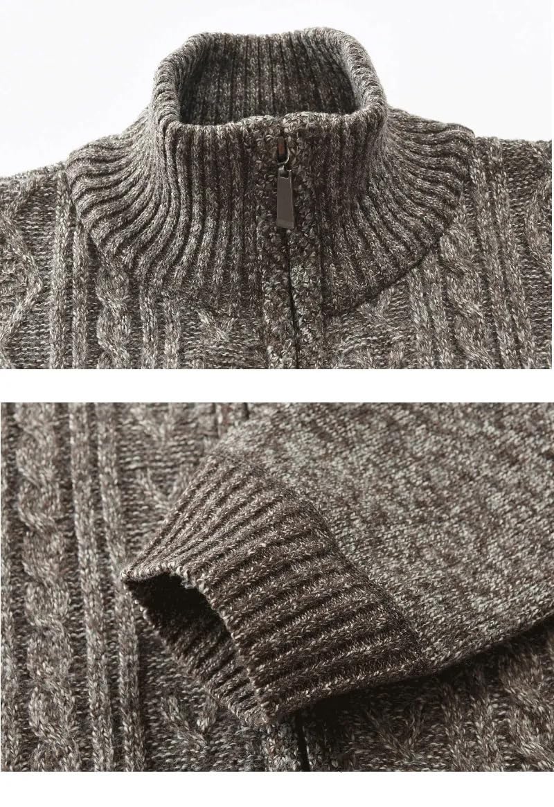 Suéter de punto casual con cuello alto para hombre, cárdigan de otoño e invierno, a rayas, abrigo delgado