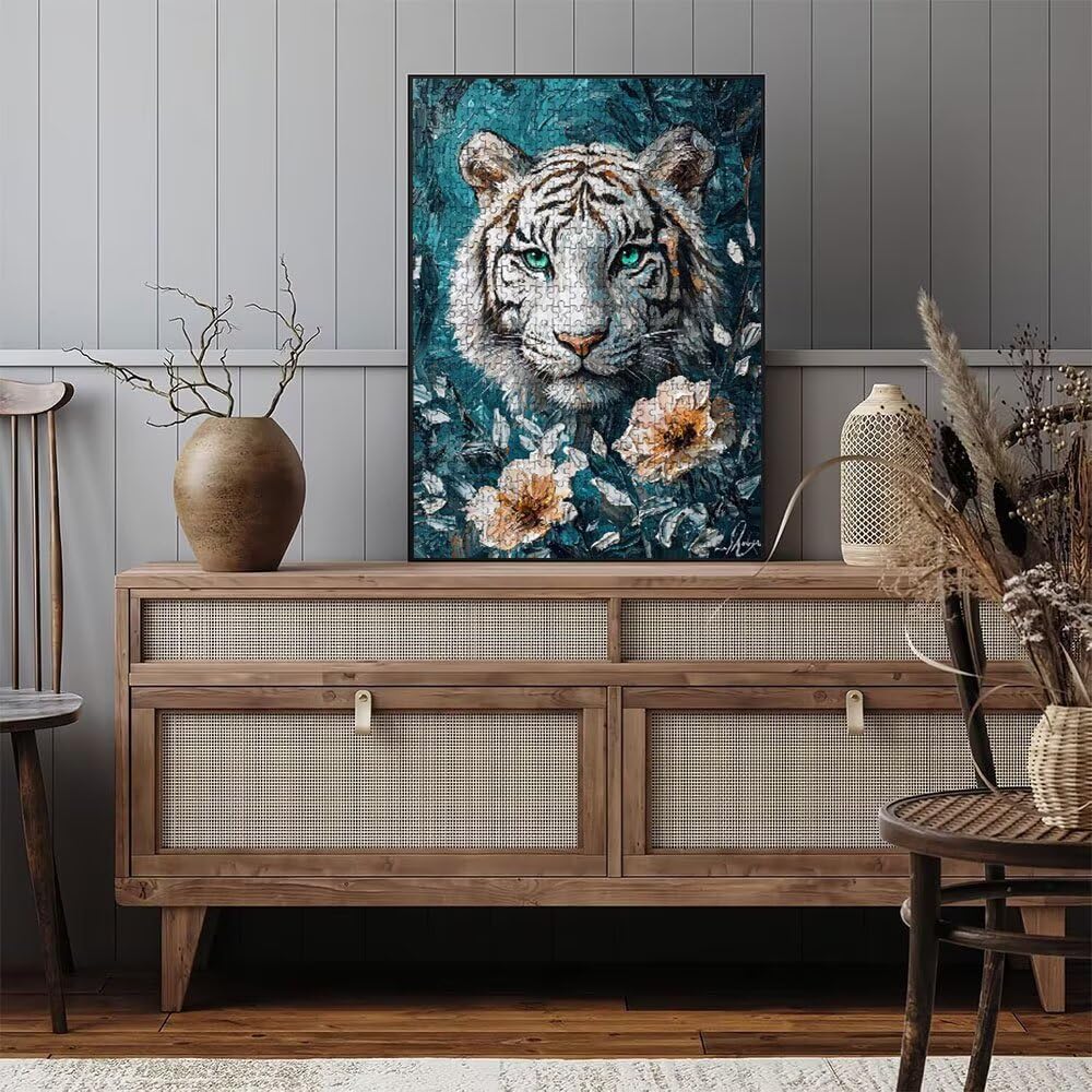 Puzzle 5000 Teile Erwachsene, Jigsaw Puzzle Erwachsene 5000 Teile, WeißEn Tiger Puzzles, Impossible Klassische Puzzles, Herausfordernde Familie Aktivität Spiele, für Home Decor und Geschenke DX0YL2385