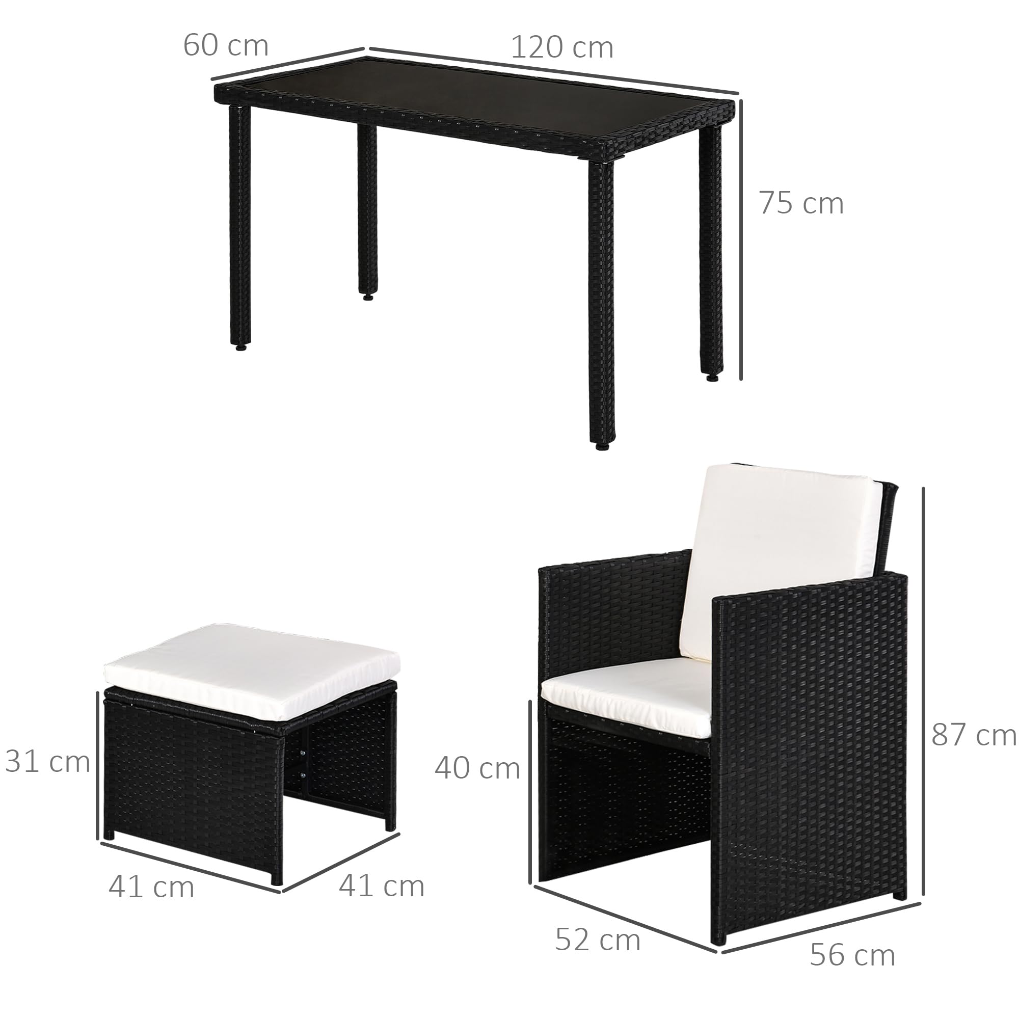 Outsunny Polyrattan Sitzgruppe Essgruppe Gartenset Garnitur 11 tlg. mit Kissen Schwarz