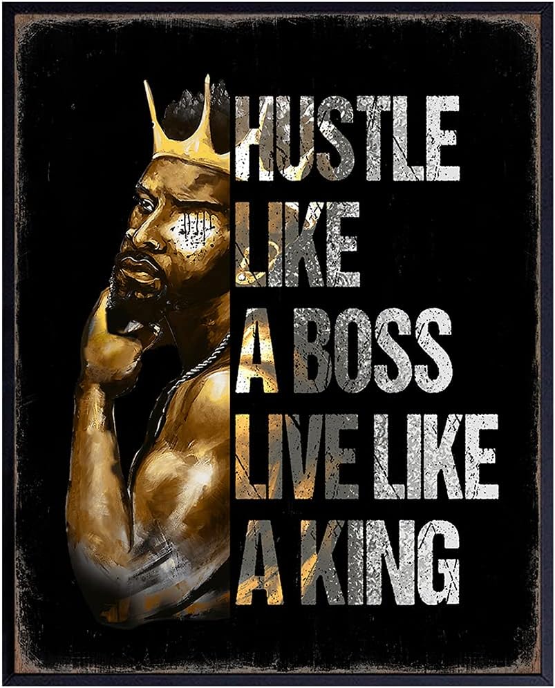 Inspirational African American Wall Art - Motivational Entrepreneur Decor - Positive Quotes Poster Prints - Success Sayings - Encouragement Gifts for Afro Black Men - Home Office - Encouraging Motto