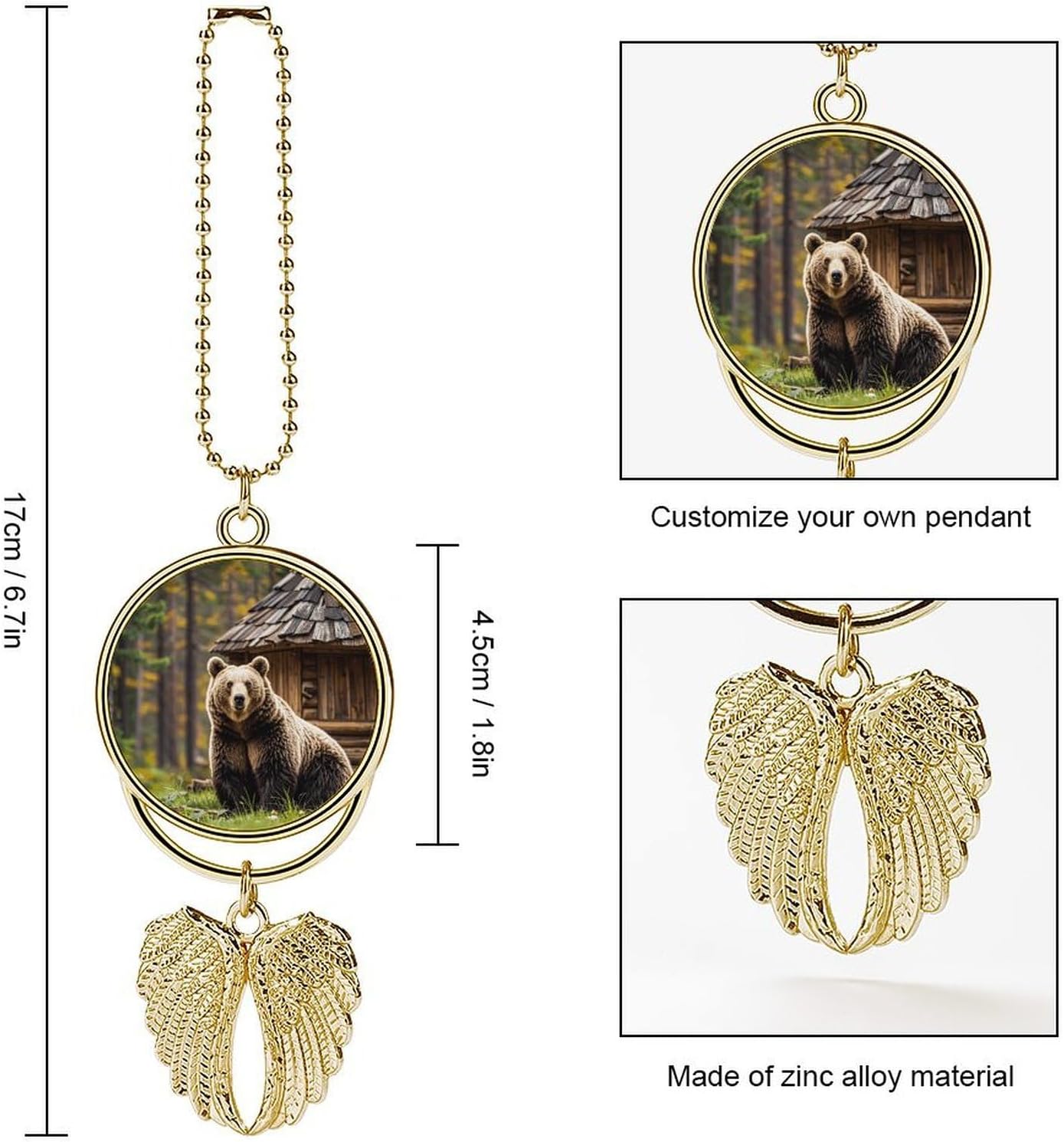 Brown Bear Forest Lodge Guardian Angel Car Charm for Rear View Mirror image 2