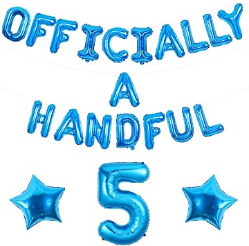 Officially a Handful 5th Birthday Decorations Blue Officially a Handful Balloon Banner Hi Five Birthday Party Decor Number 5 Star Balloon Blue Happy 5th Bday Supplies for Boy Girl