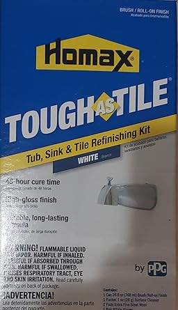 Homax Tub and Tile Refinishing Kit, White, 26 oz, Brush On, Tough as Tile Kit, 1.625 Pound, WhitePack of 1