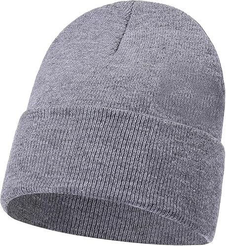 COSHAL® Men's Stretchy Soft Wooly Beanie, Thick Warm Thermal Knitted Cuffed Skull Cap Mens hat, Thermal Wooly Skull Cap for Men Knitted Beanie Grey