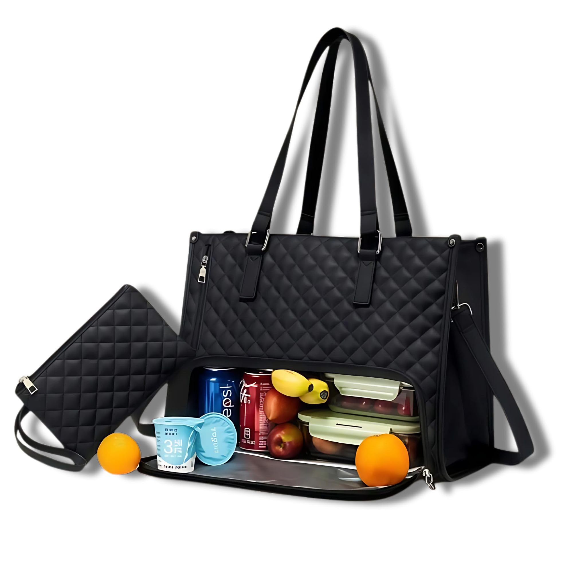 gowloz Laptop Tote Bag for Women with Insulated Lunch Compartment (Black)-picture-38