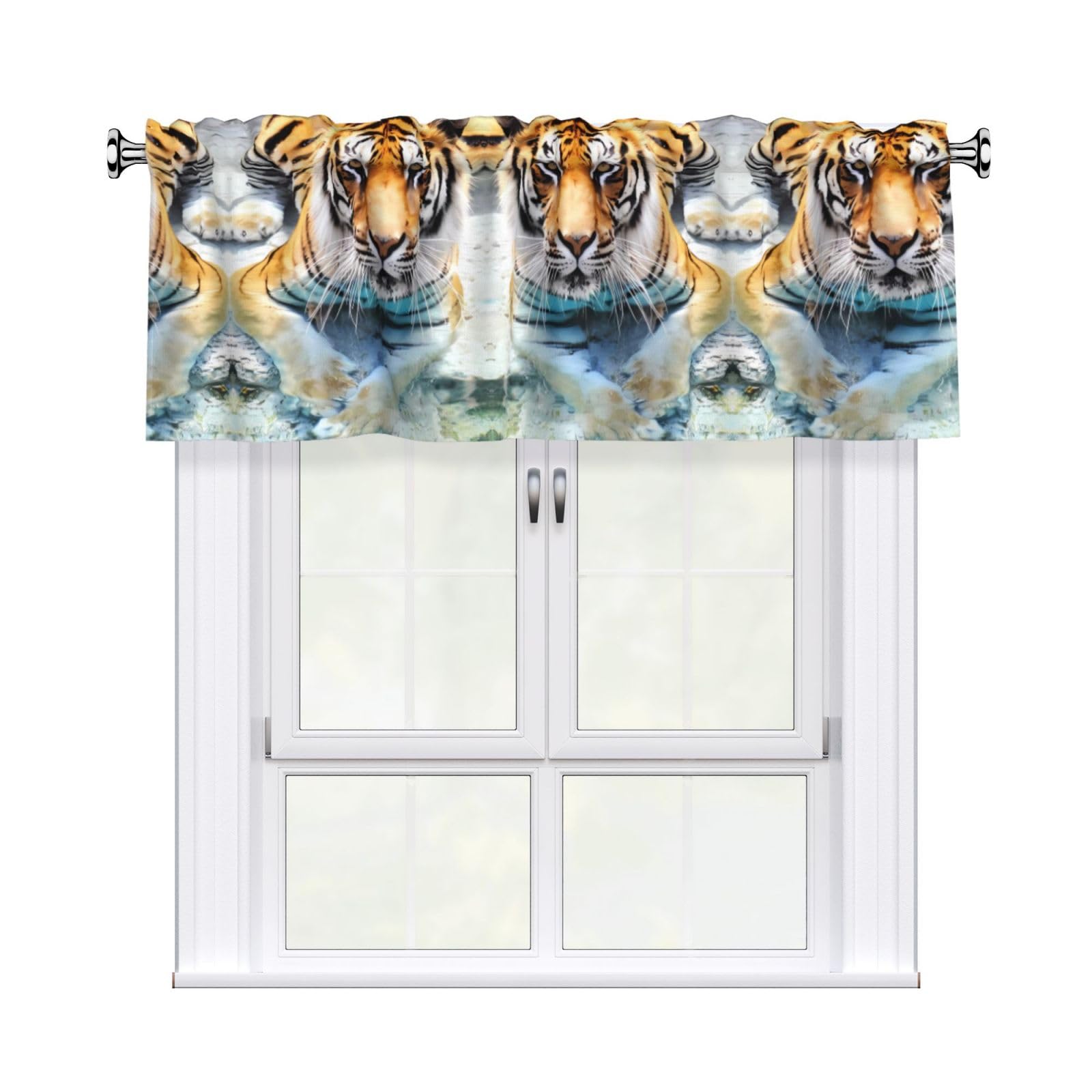 HJFCZH Cool tiger Prints Durable Window Layer – 54x18 Inch 100% Polyester Peach Skin Valance for Long-Lasting Style