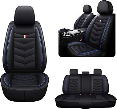 Car Seat Covers for Ford Ranger 2005-2026 | Nappa Leather, Waterproof Car Seat Cover, Anti-Slip & Wear-Resistant Airbag Compatible,5 Seat Standard, Black Blue