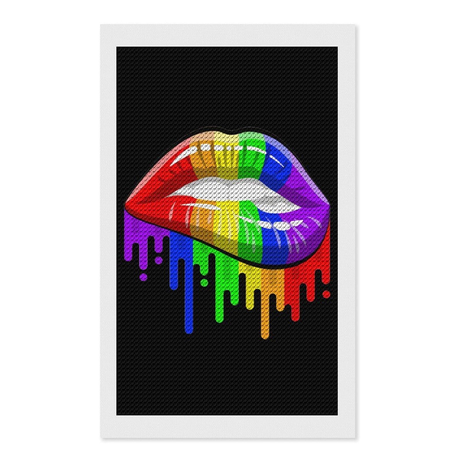Nclqvjxzkhw Style Lgbt Gay Prides-Rainbow Lips Diamond Art Painting For Adult Round Diamonds Pictures Arts Crafts Home Wall Decor 12"X20"